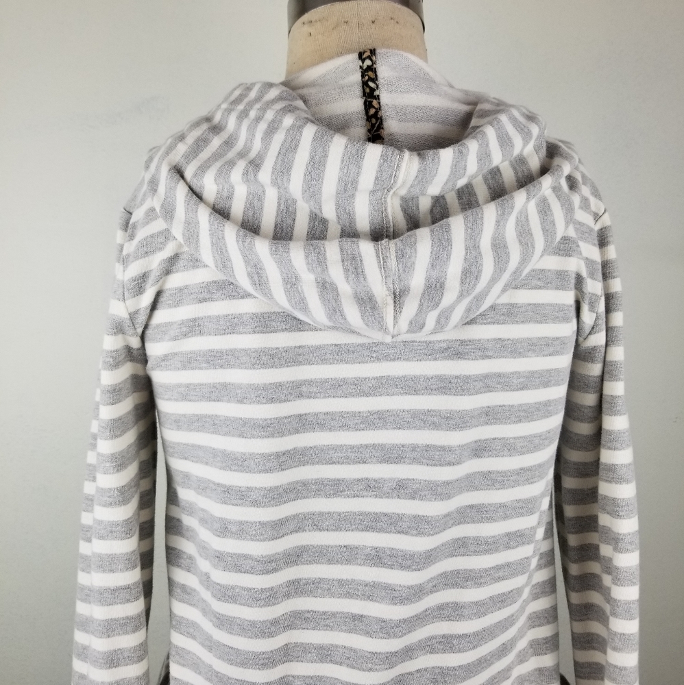 Anthropologie Saturday Sunday Striped Peplum Hoodie, Grey and White, Sz Med - Picture 4 of 8